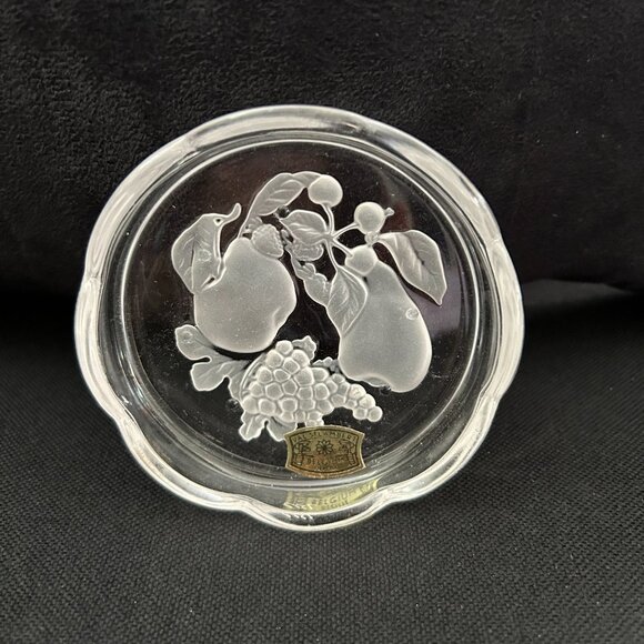 Vintage Val St Lambert Clear Crystal Brussels Intaglio Coasters Set of 4 - Picture 6 of 9